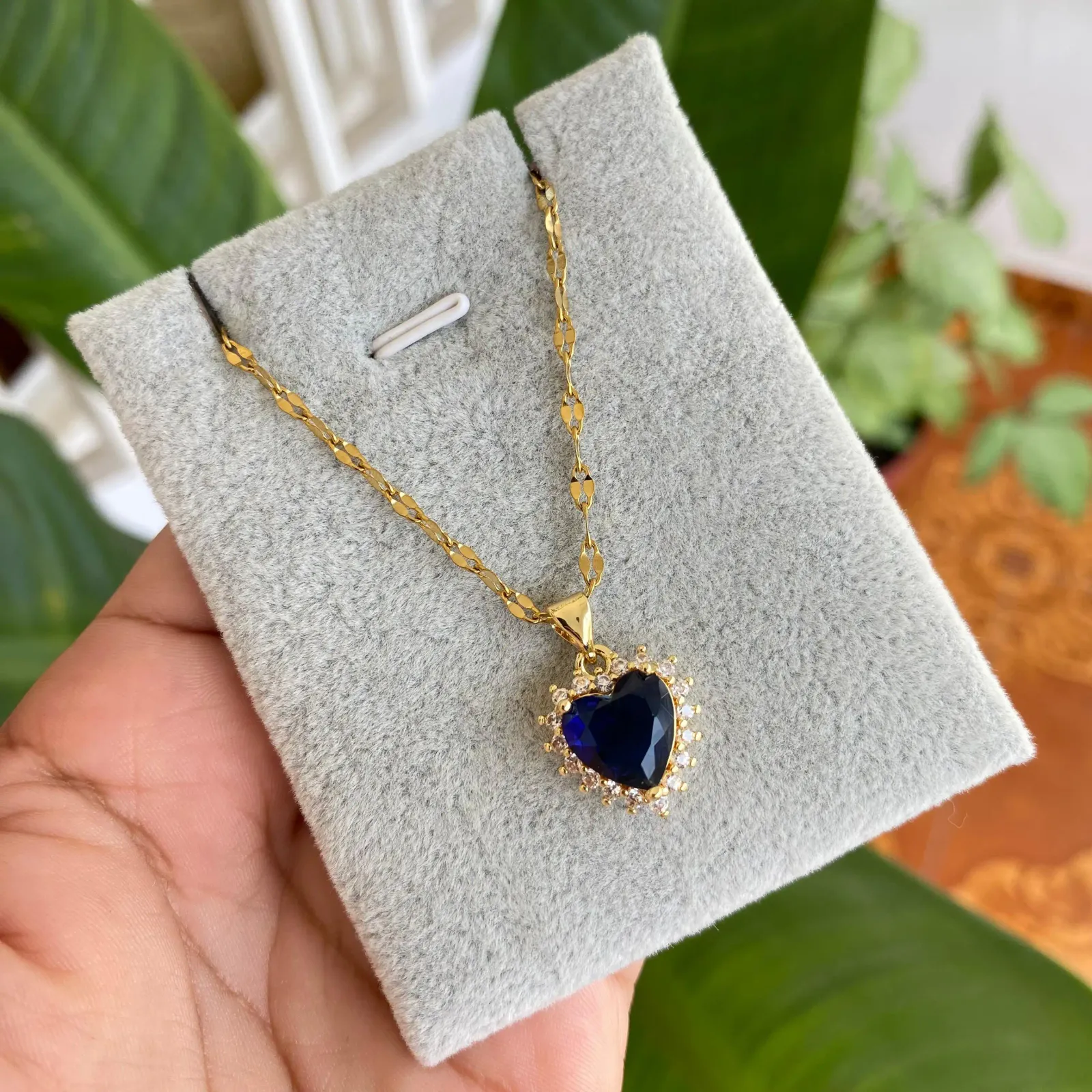 Cadena Y Dije En Acero Con Piedra Circon De Corazon Azul  2