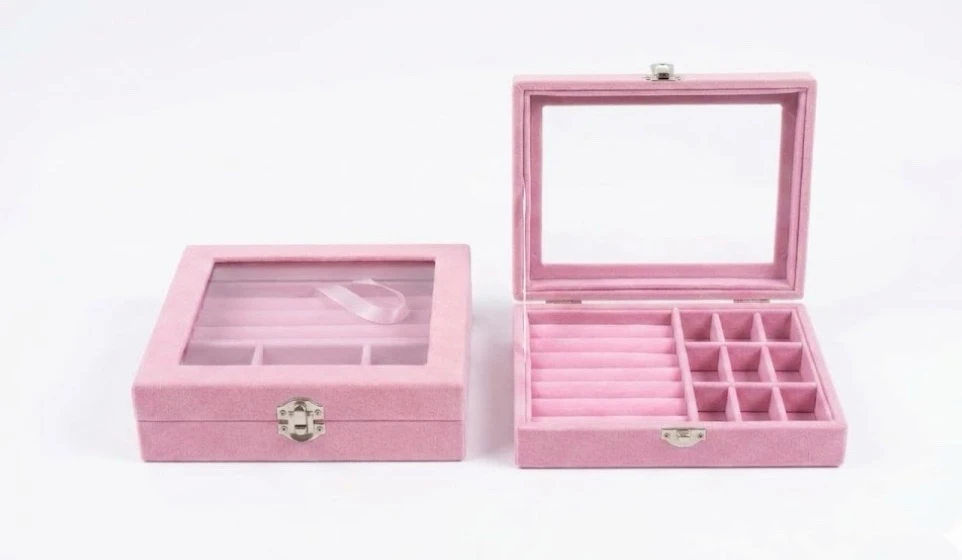 Joyero Premium Velvet: Organizador de Accesorios con Tapa de Cristal 3