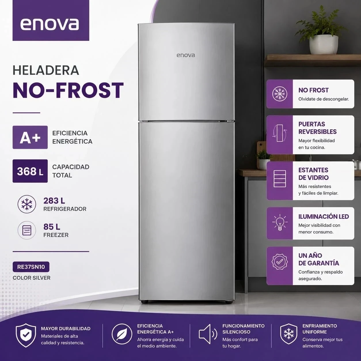 HELADERA ENOVA NO-FROST 368LTS RE37SN10