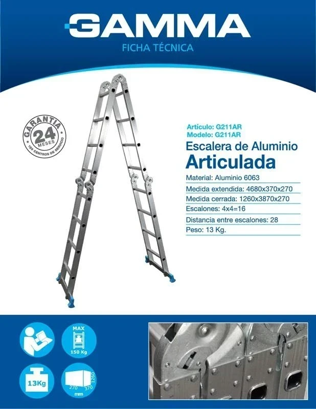 ESCALERA GAMMA 16 ESCALONES ALUMINIO 
