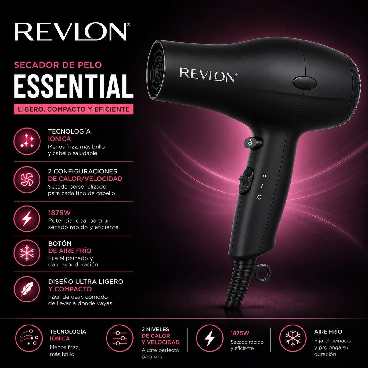 Secador de pelo Revlon Essential Negro