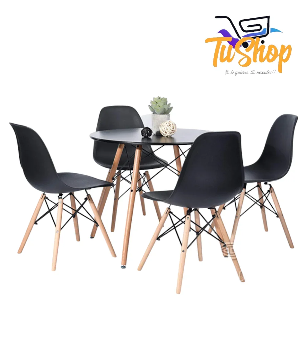 Juego Comedor Nordico Redonda  90 cm Tapa Negra 