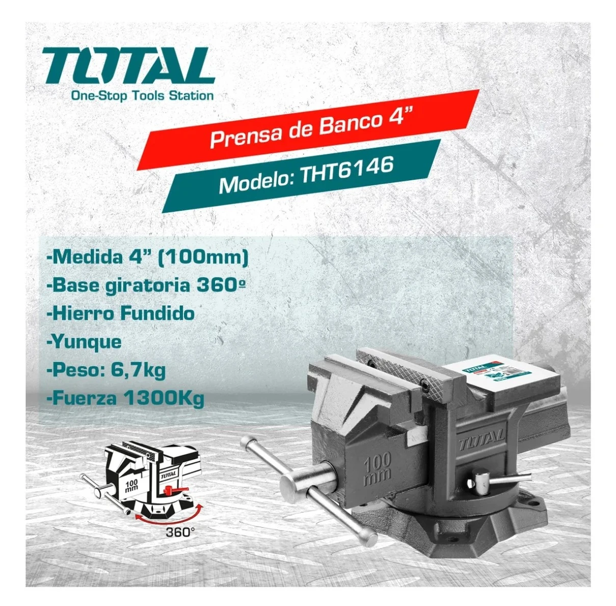 Morsa de banco TOTAL con yunque 4" 100mm 2