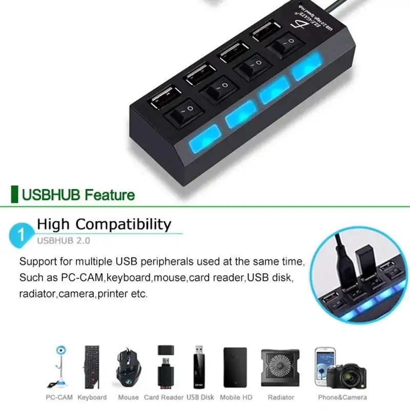 Hub USB 2.0 Puertos Con Switchs  3