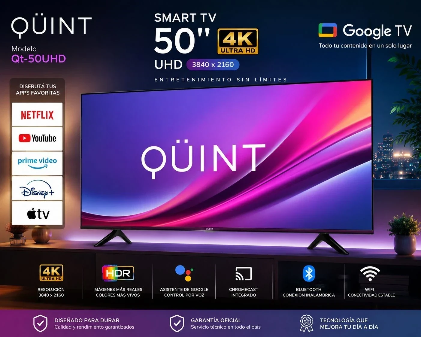 SMART TV QUINT 50" CON GOOGLE TV QT50UHD‼️SOLO POR PEDIDOS‼️