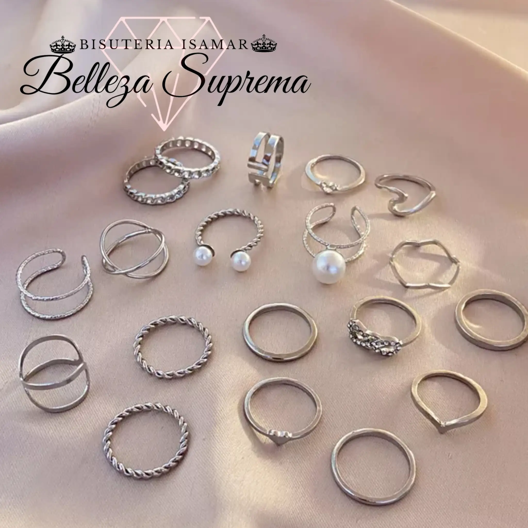 SET DE 19 ANILLOS PLATEADOS Y DORADOD BRILLANTES  2