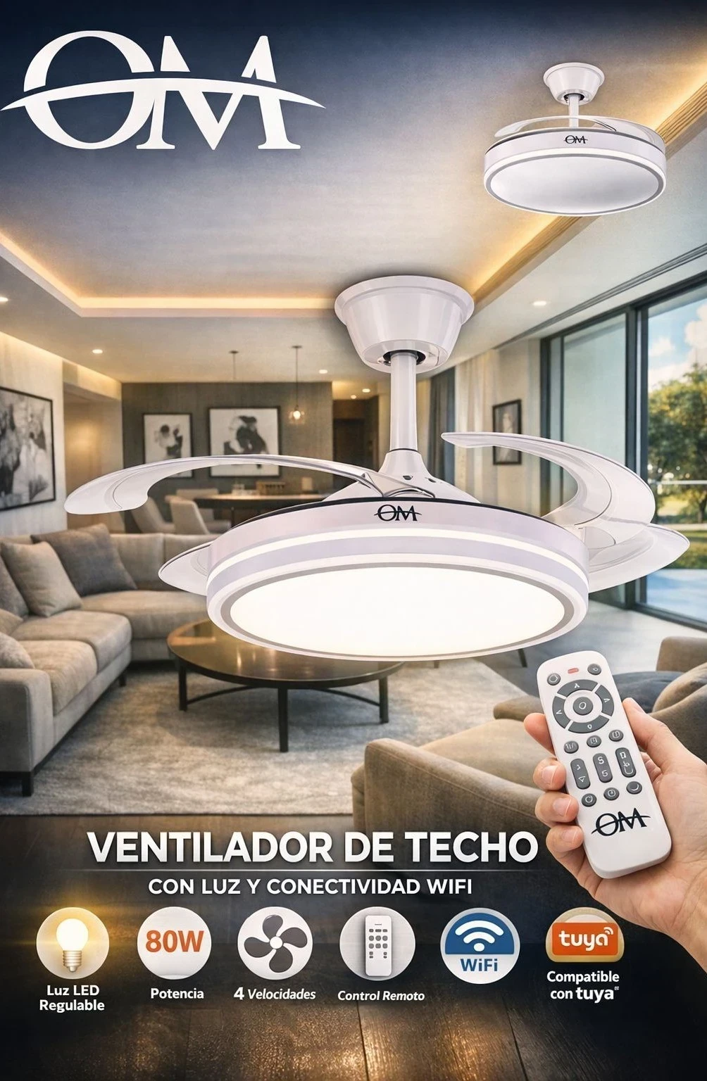 VENTILADOR DE TECHO OM CON LUZ 