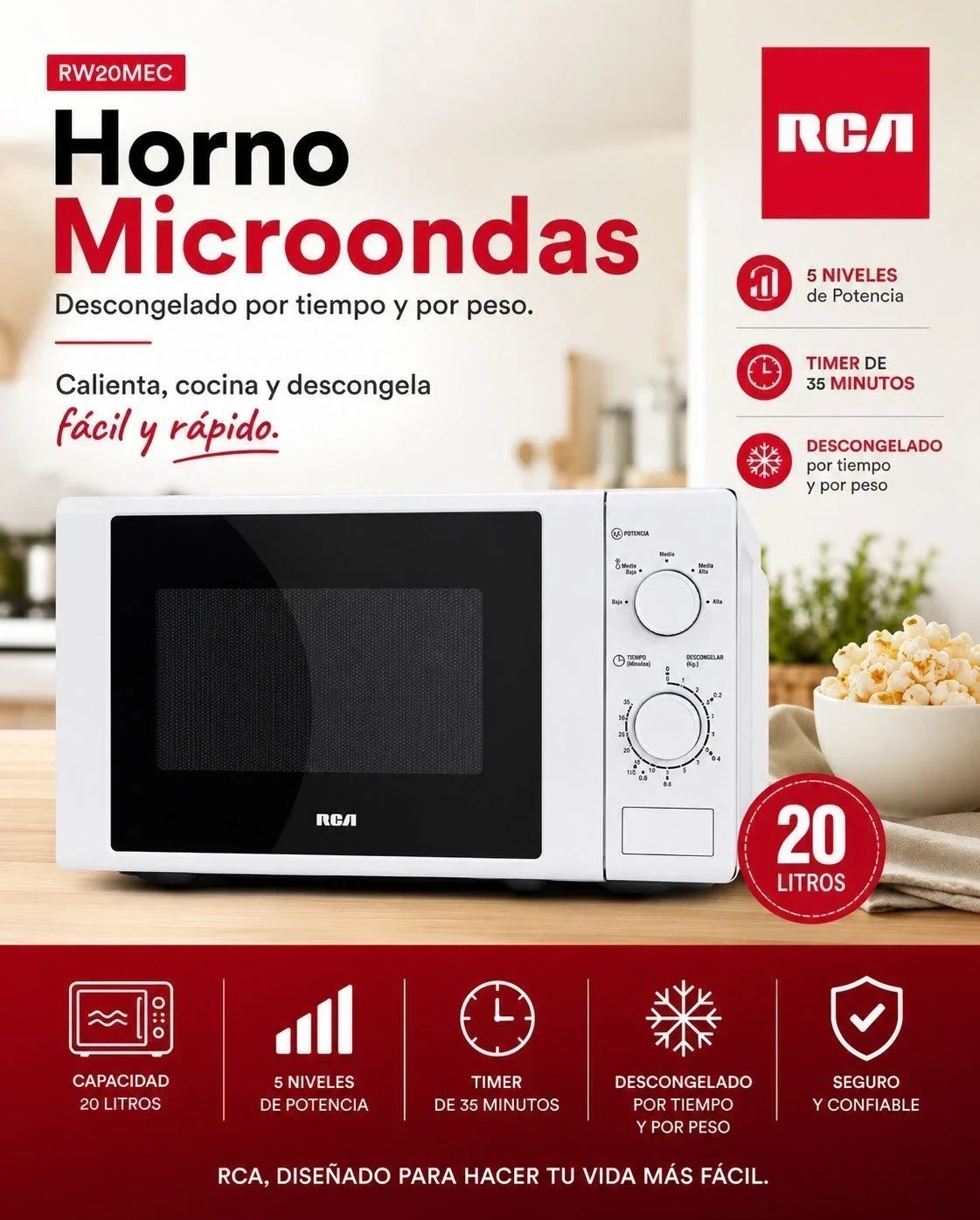 Microondas RCA  blanco 20L 220V rotativa