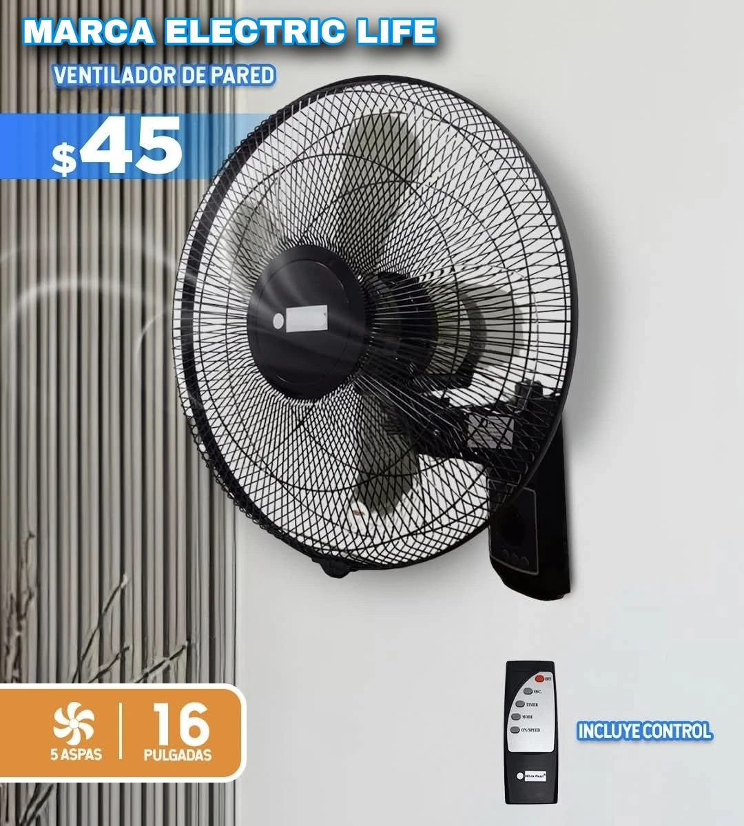 Ventilador de Pared 18P SS-VE90 con Control
