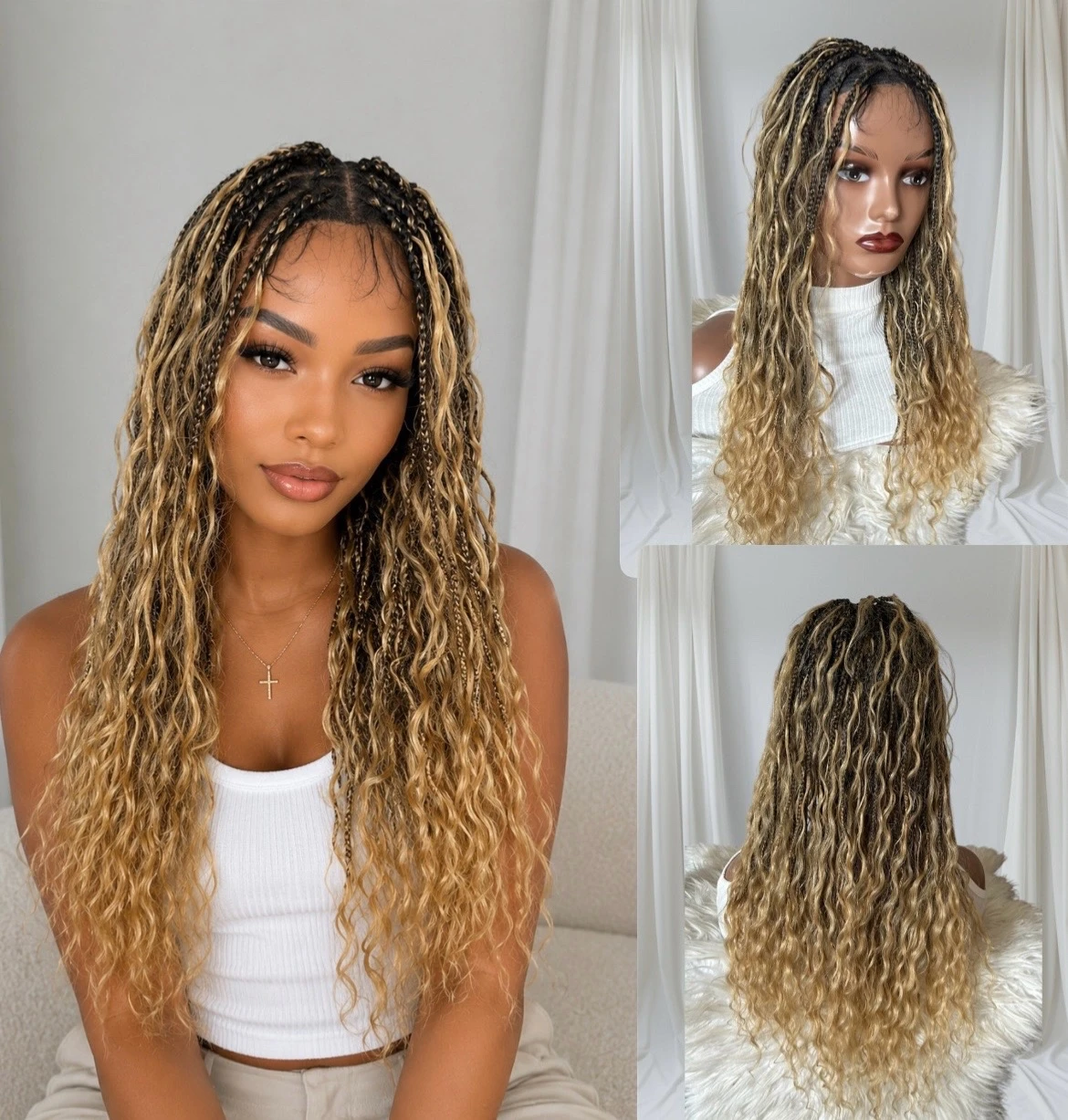 Peluca  de trenzas mezclada , 24 pulgadas, frontal lace 360