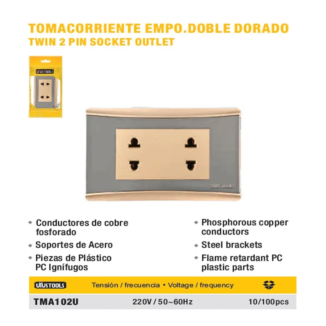 PLACA TOMACORRIENTE DOBLE dorado UYUST** 220V/60Hz