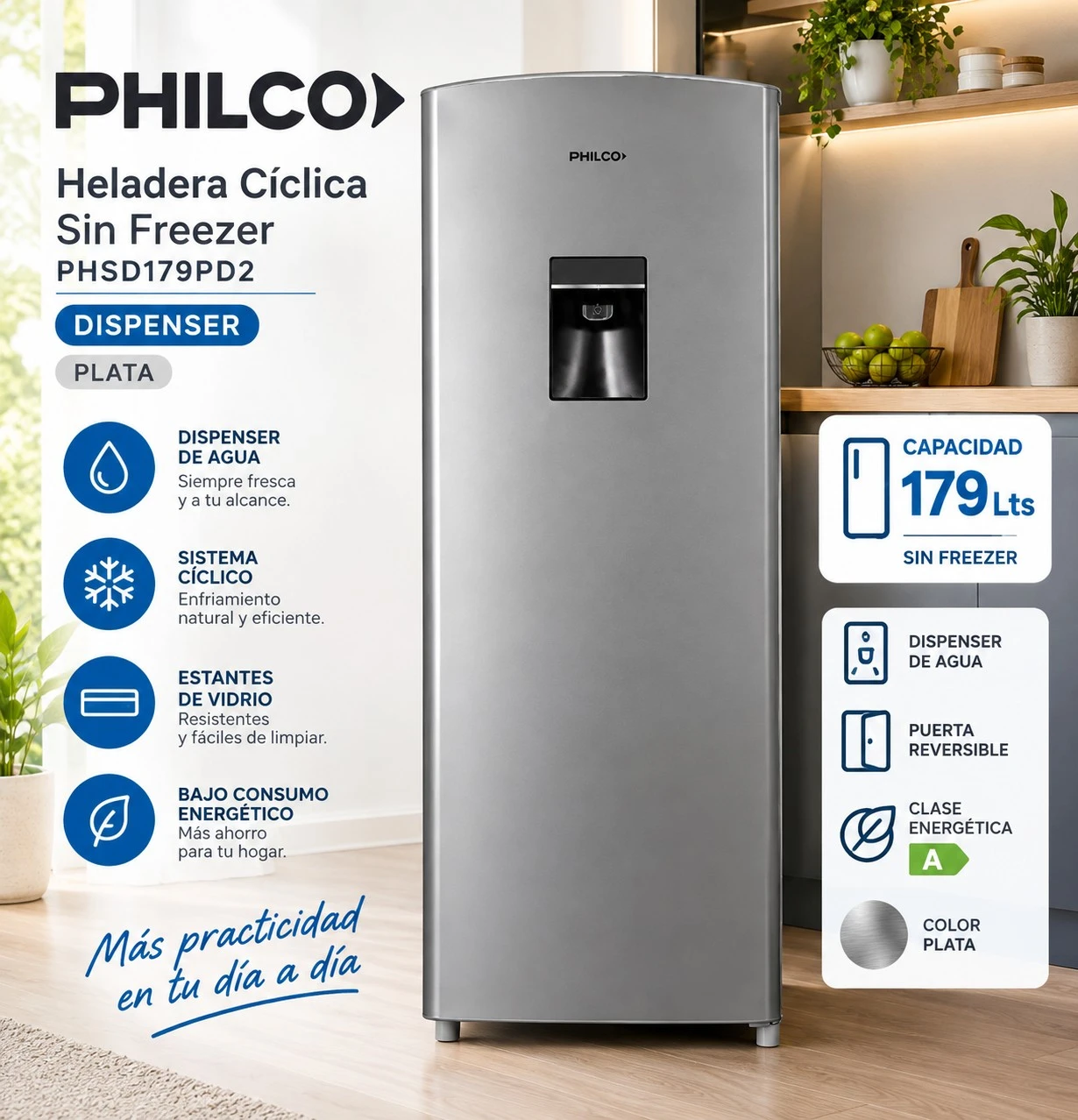 HELADERA CICLICA  PHILCO PHSD179PD2 DISPENSER PLATA ‼️SOLO POR PEDIDOS