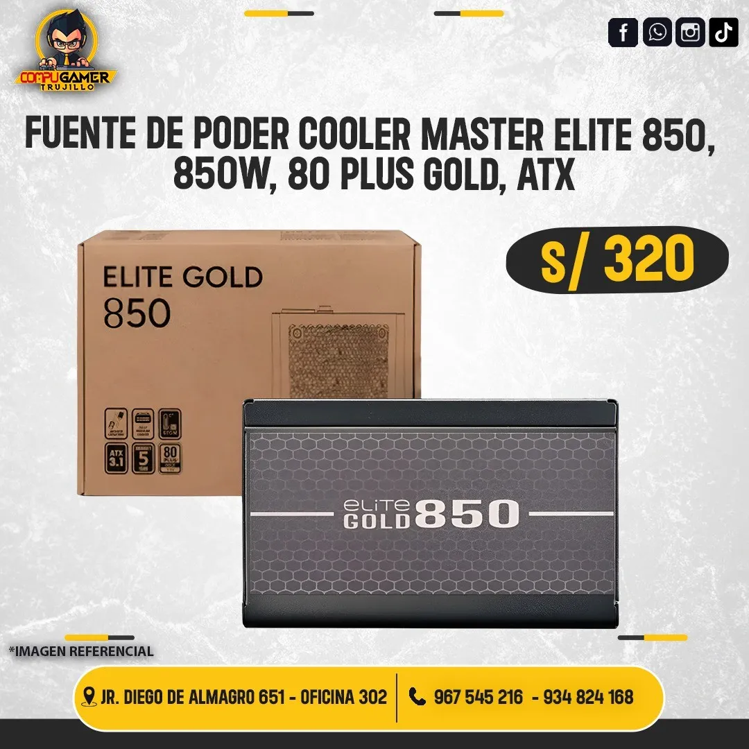 FUENTE DE PODER COOLER MASTER ELITE 850W, 80 PLUS GOLD