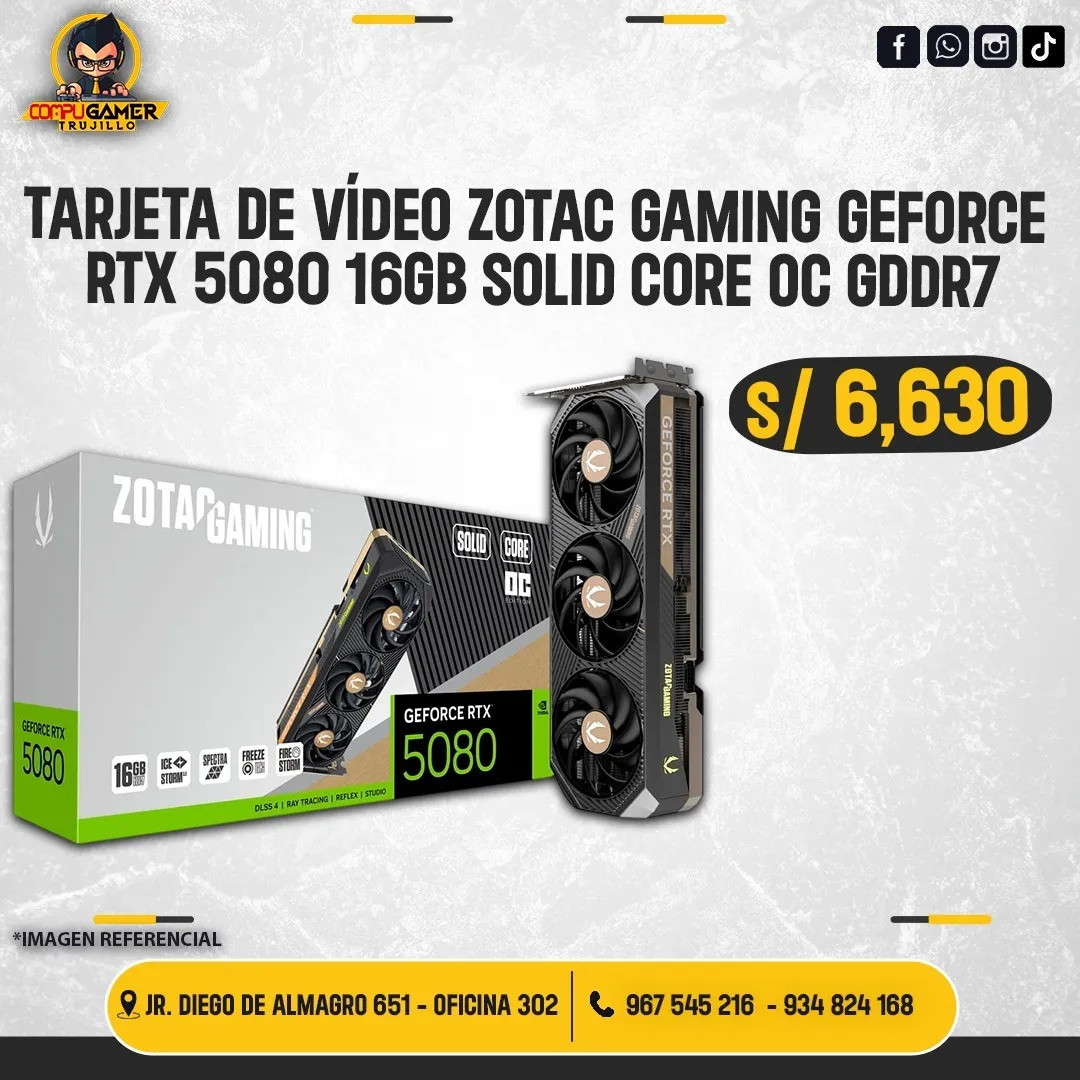 TARJETA DE VÍDEO ZOTAC GAMING RTX 5080 16GB SOLID CORE OC GDDR7 