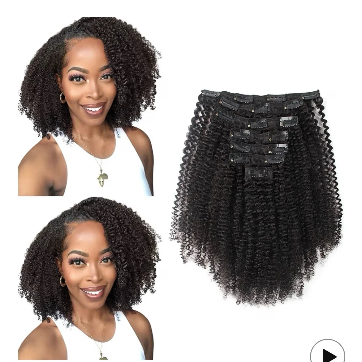 Extensiones de cabello humano real con clip, 4A 4B, rizado con clip, 4.23 oz, 7 piezas, 17 clips, 4.23 oz, color negro natural #1B, 14 pulgadas