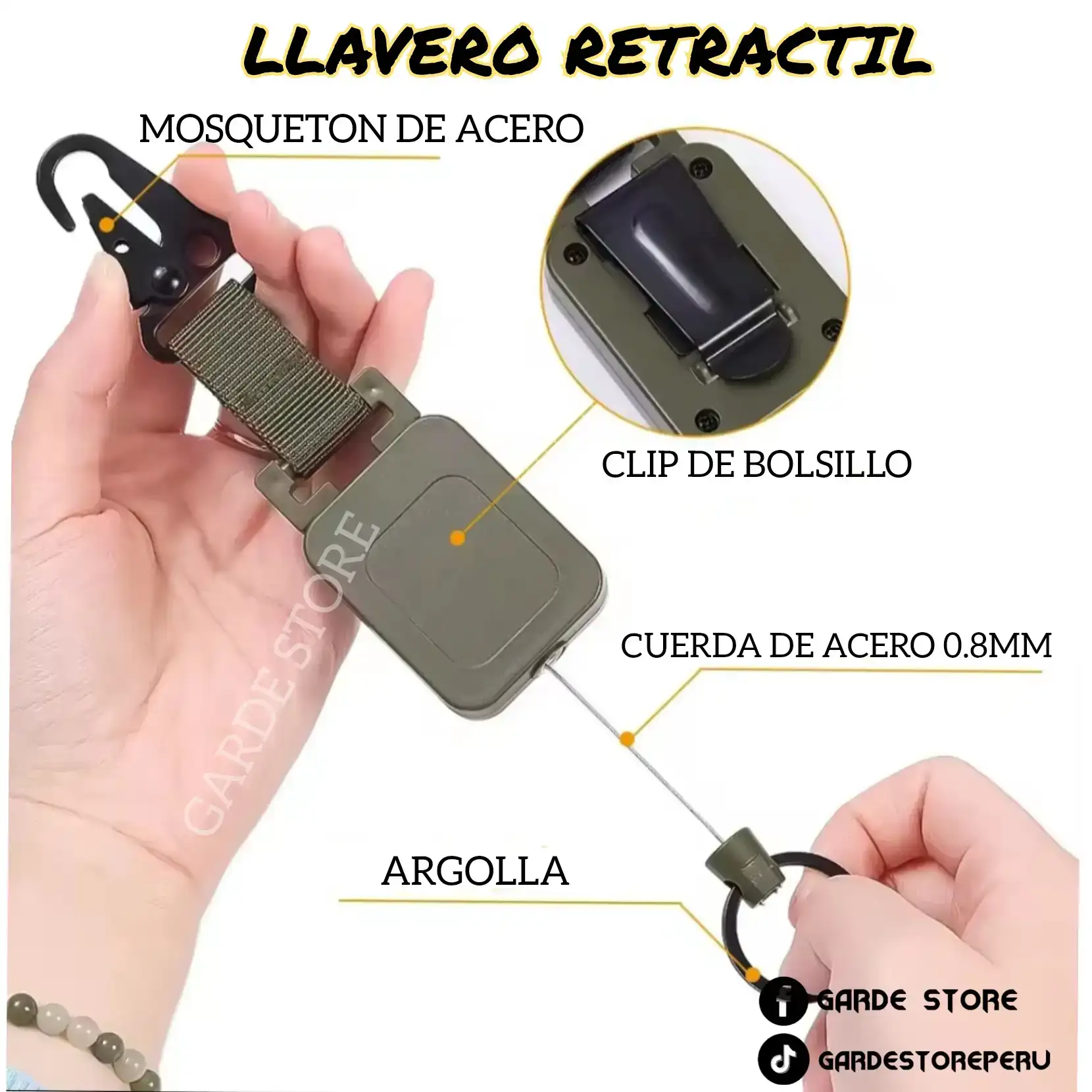LLAVERO RETRACTIL CON CLIP DE BOLSILLO.  2