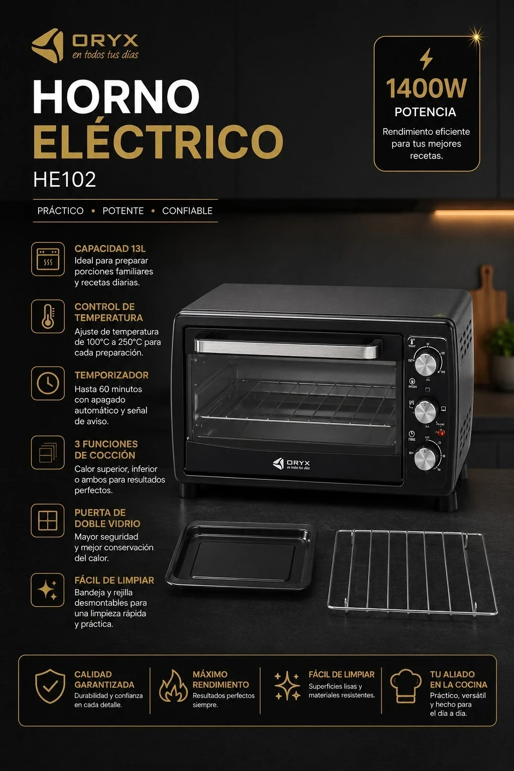 HORNO ELÉCTRICO ORYX COOK PRO 13L ROTATIVO