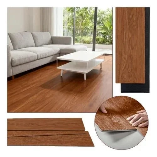 36 PIEZAS | PISO PVC IMPERMEABLE IMITACIÓN DE MADERA AUTOADHERIBLE CAFÉ FUERTE