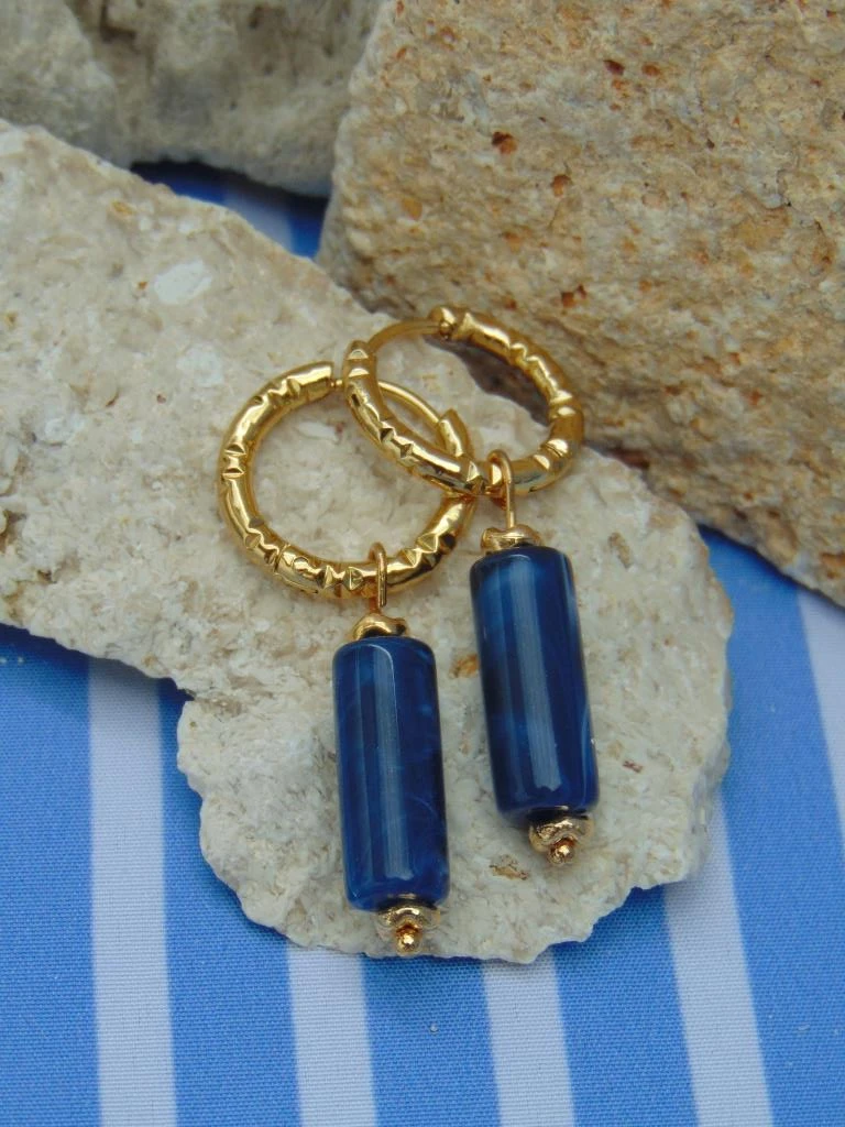 CANDONGAS ACERO DOR TALLADA DIJE AGATA AZUL