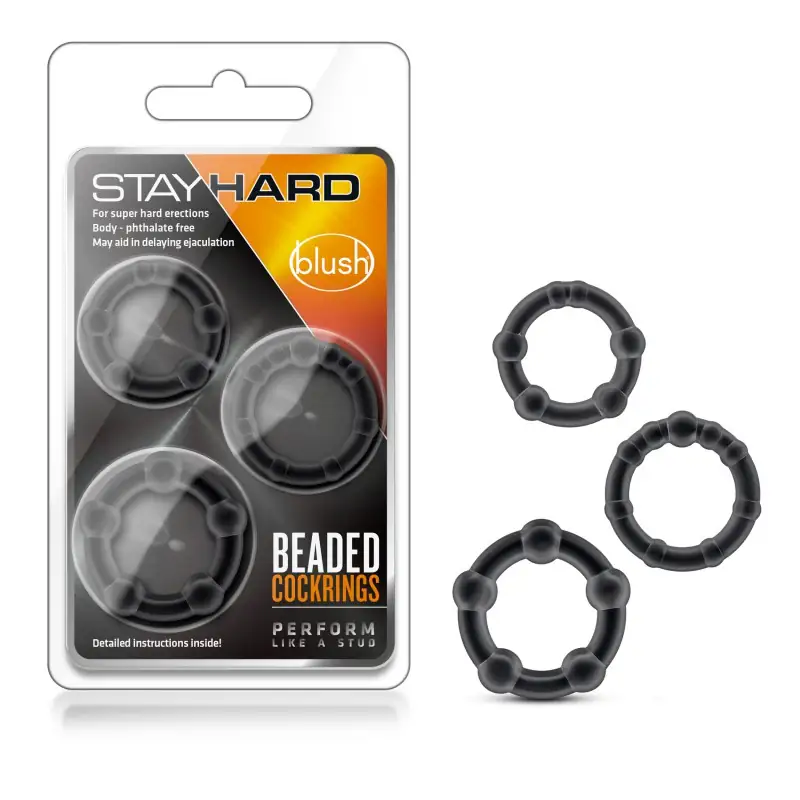 STAY HARD BEADED COCK RINGS BLACK