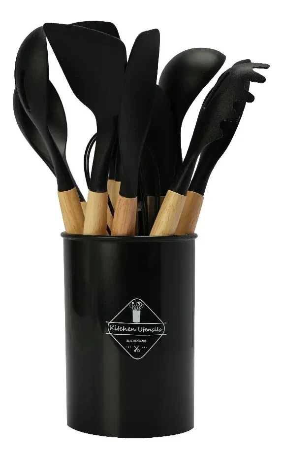 SET DE UTENSILLOS DE SILICONA X12 PIEZAS COLOR NEGRO 4