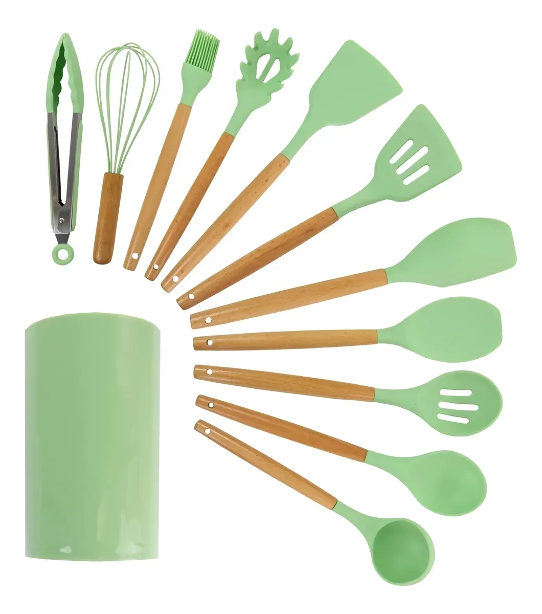 SET DE UTENSILLOS DE SILICONA X12 PIEZAS VERDE