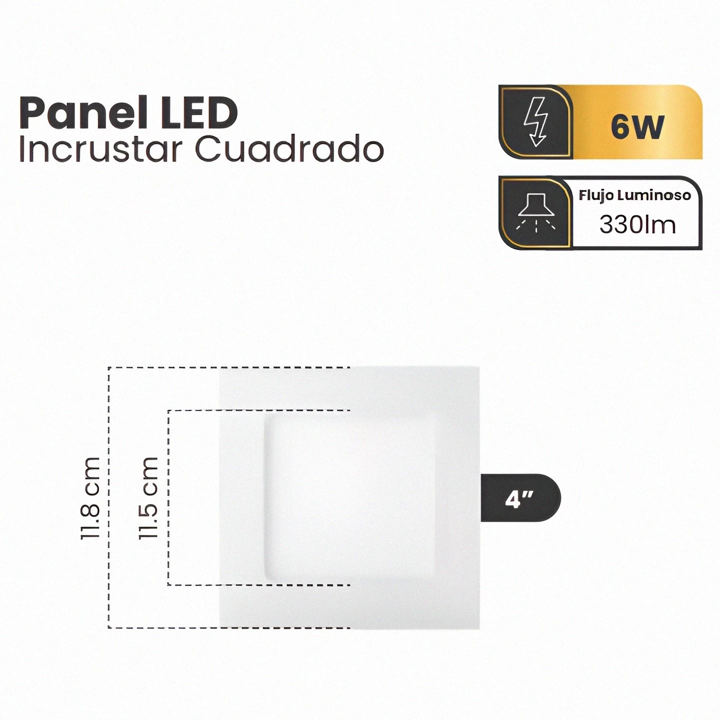 PANEL LED 6W 4" BLANCO CUADRADO INCRUSTAR 6500K