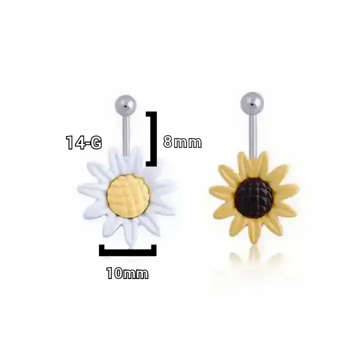 Piercing Navel en diseño de Margarita y Girasol  2