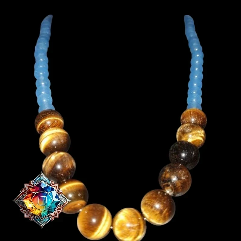 💖 Espectacular Collar de Ojo de Tigre y Calcedonia Azul 💖 2