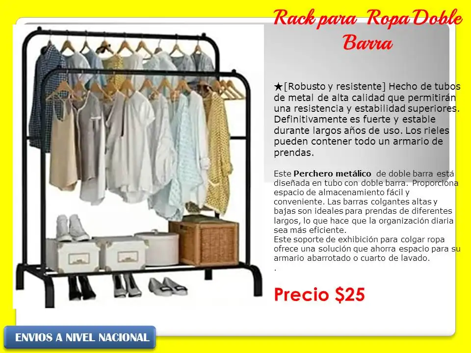 Rack organizador de ropa de dos barras