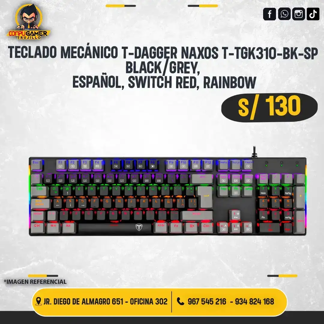 TECLADO MECÁNICO T-DAGGER NAXOS T-TGK310-BK-SP BLACK/GREY RAINBOW 