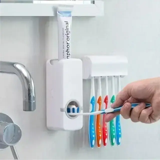 Dispenser Pasta Dental Porta Cepillo 2 En 1 Soporte Dientes 3