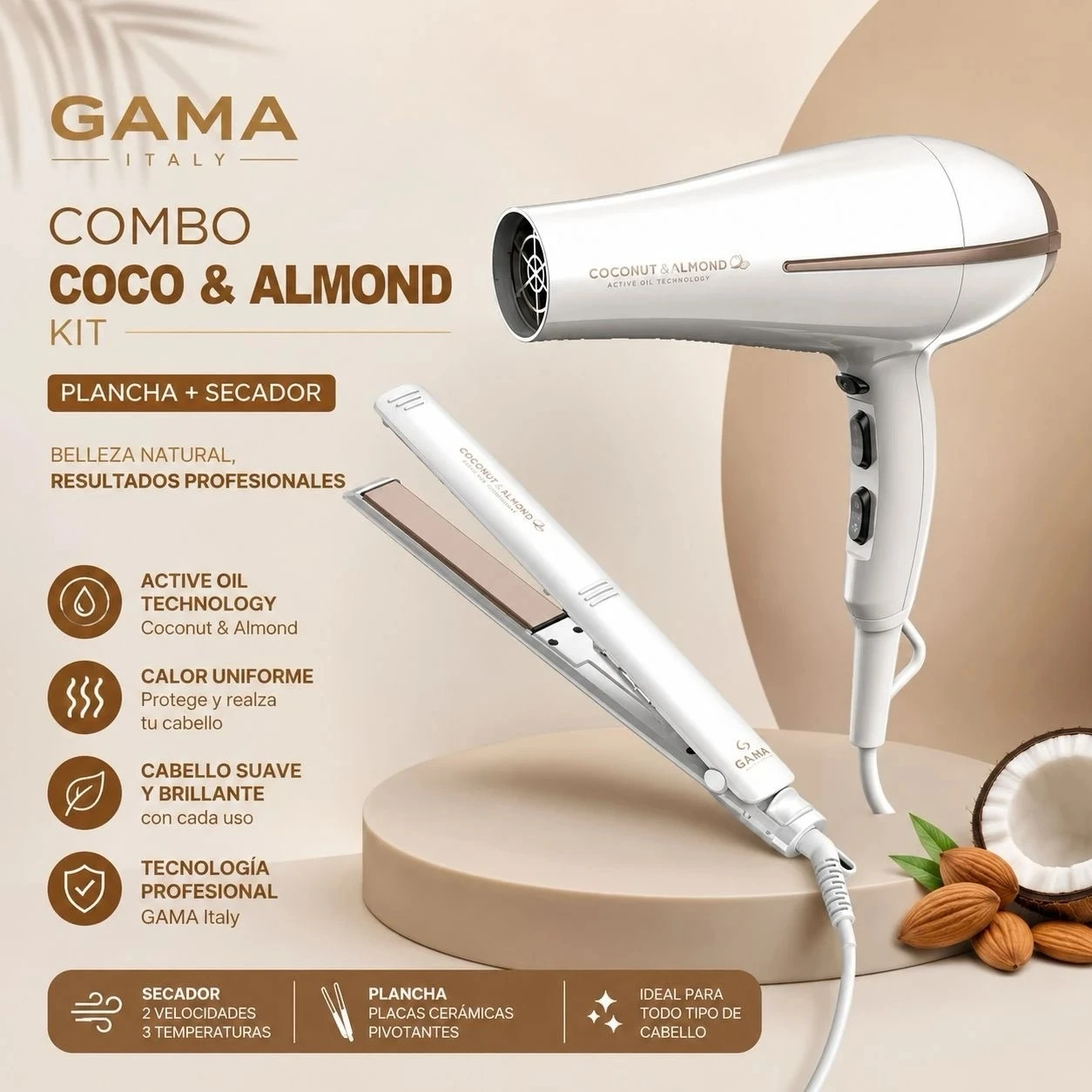 COMBO GAMA PLANCHA + SECADOR  COCONUT & ALMOND 2
