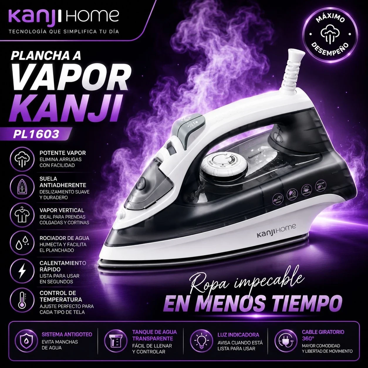 PLANCHA A VAPOR KANJI KJH-PL1603*