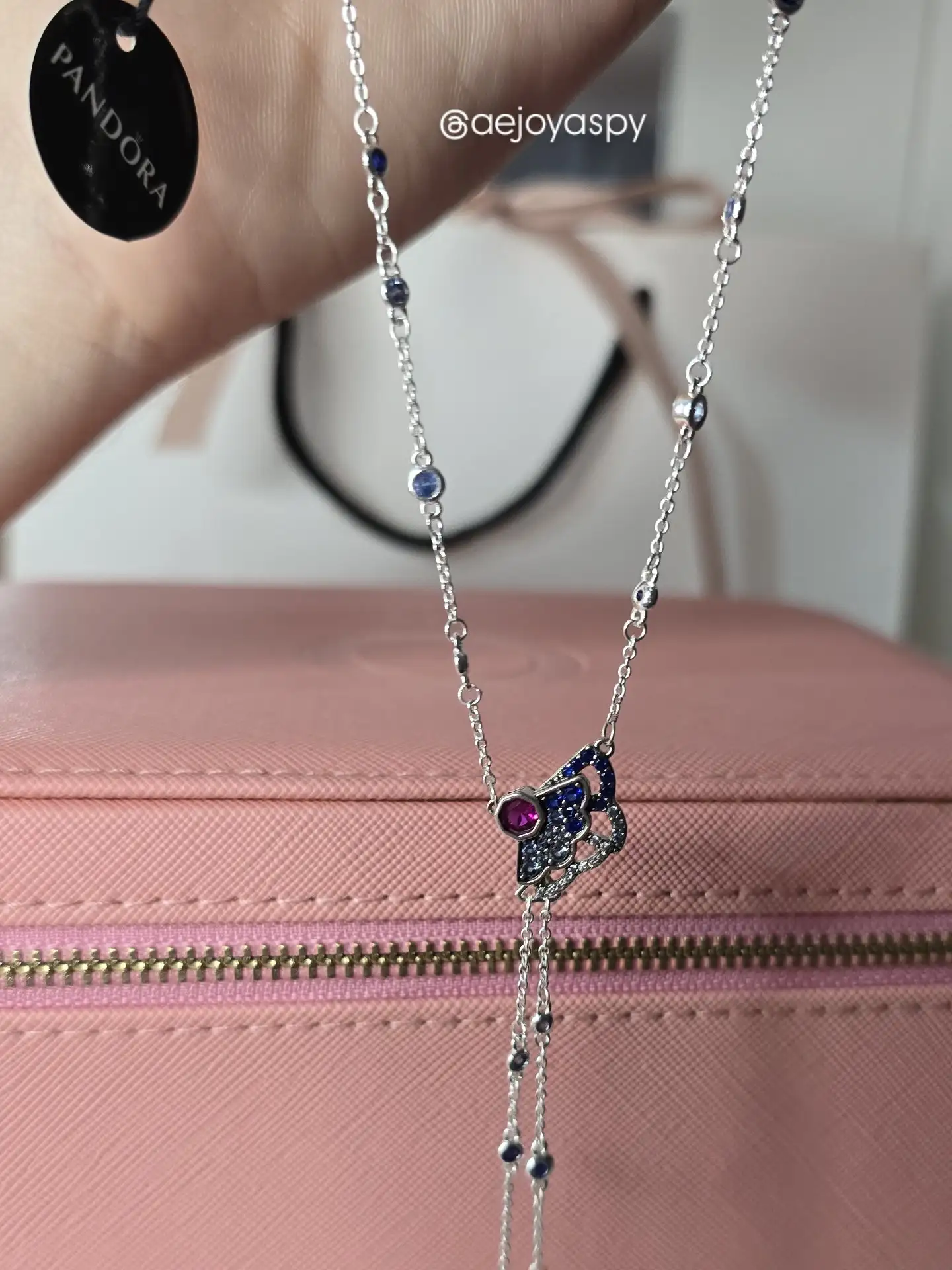 Pandora blue pink fan necklace  3