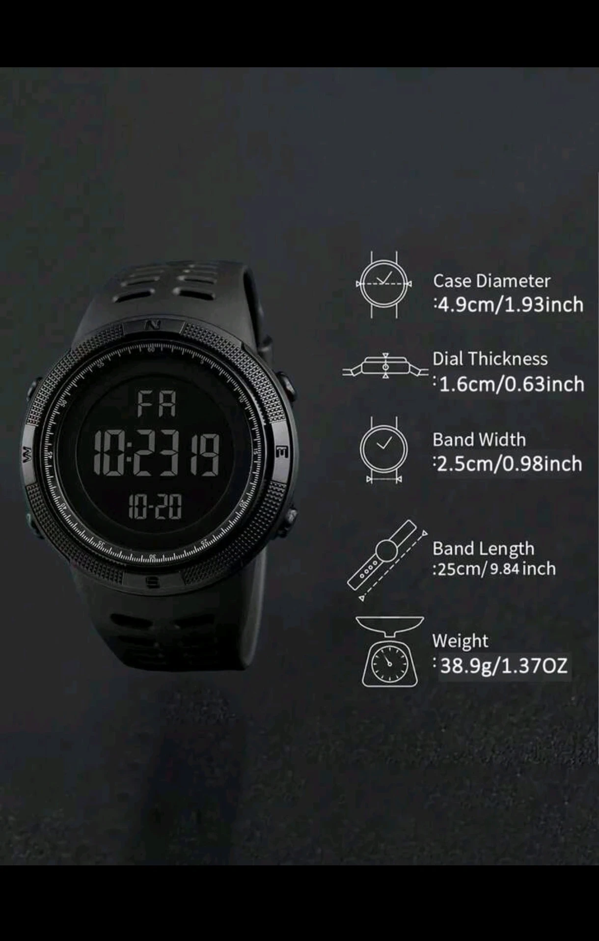 Reloj Digital Deportivo para Caballero - Reloj de Pulsera Táctico Militar con Retroiluminación EL, Alarma, Cronómetro y Calendario 4