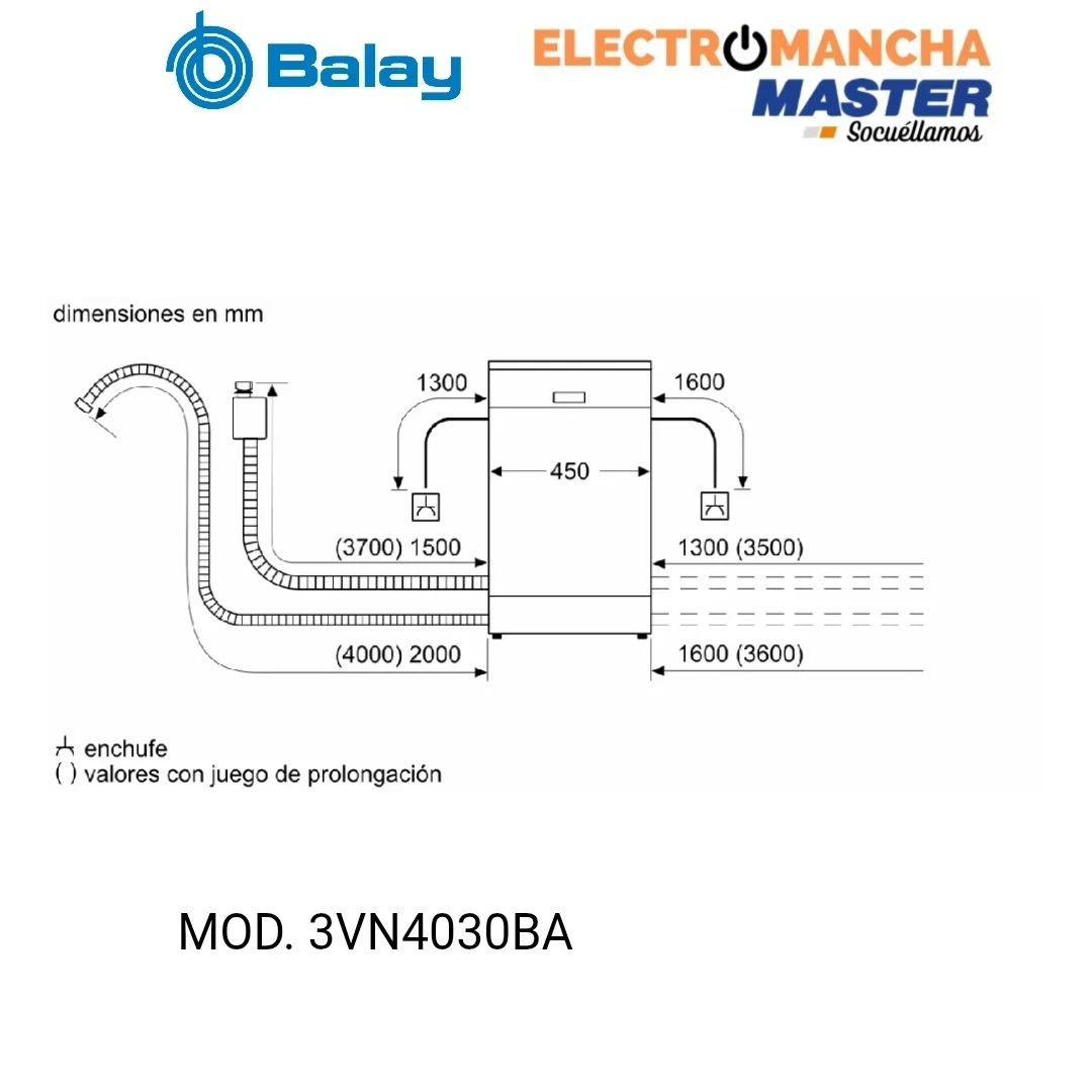 LAVAVAJILLAS BALAY 3VN4030BA 45 CM. BLANCO CLASE E 8