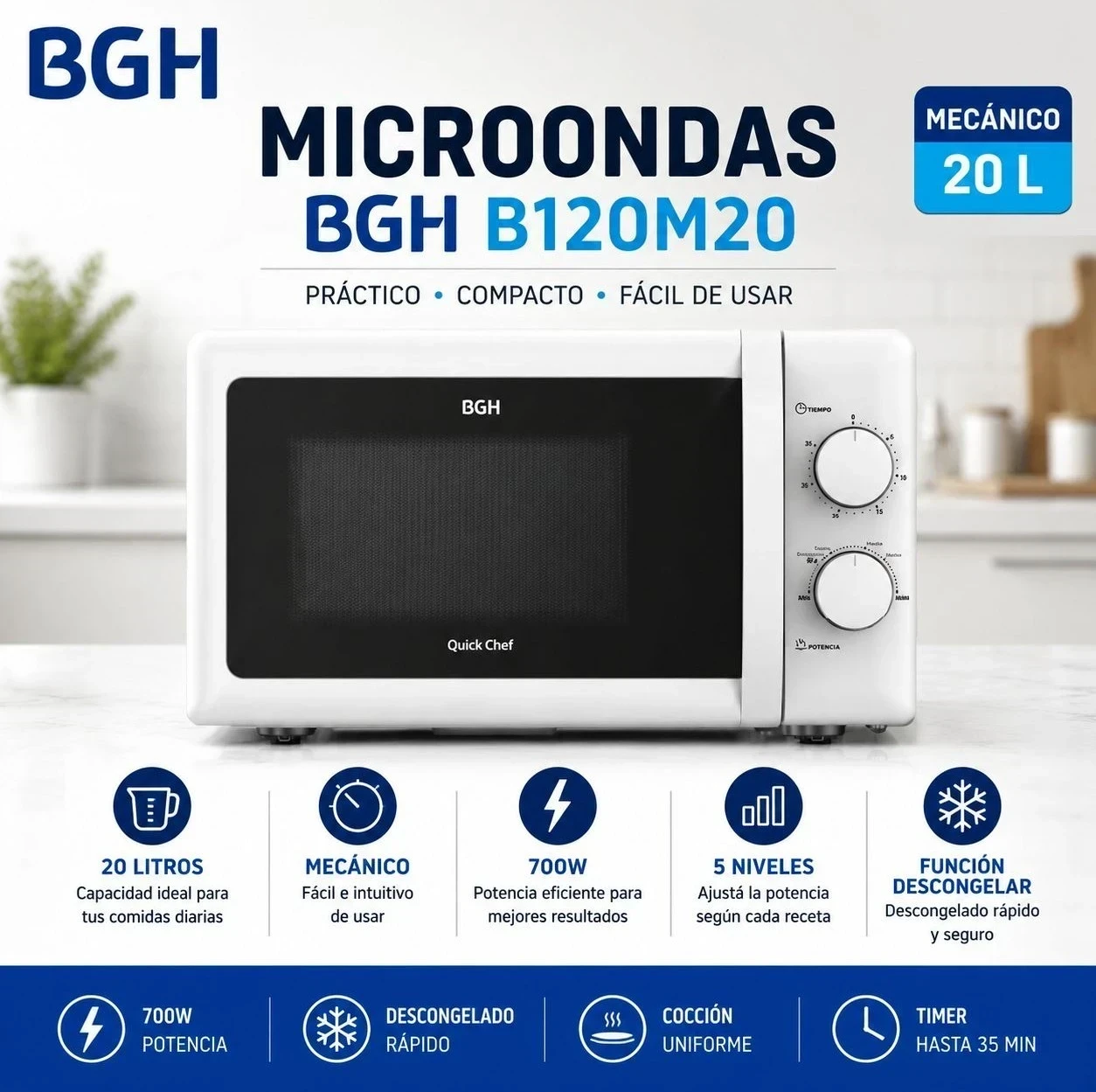 MICROONDAS (BGH) 20L B120M20