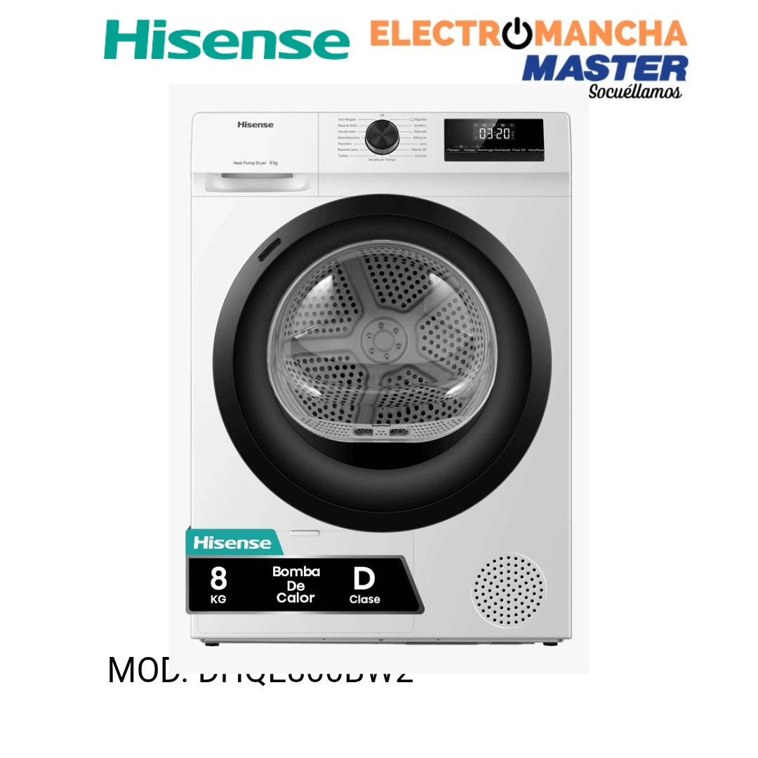 SECADORA HISENSE DHQE800BW2  B. DE CALOR 8 KG A++
