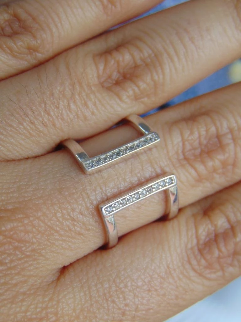 ANILLO PLATA LEY 925 GRUESO 2 LINEAS MITAD AJUSTABLE  2