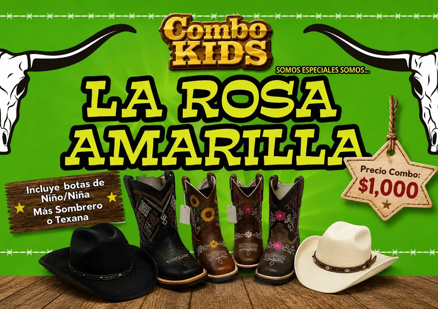 Combo Kids 1 BOTAS + Sombrero o Texana