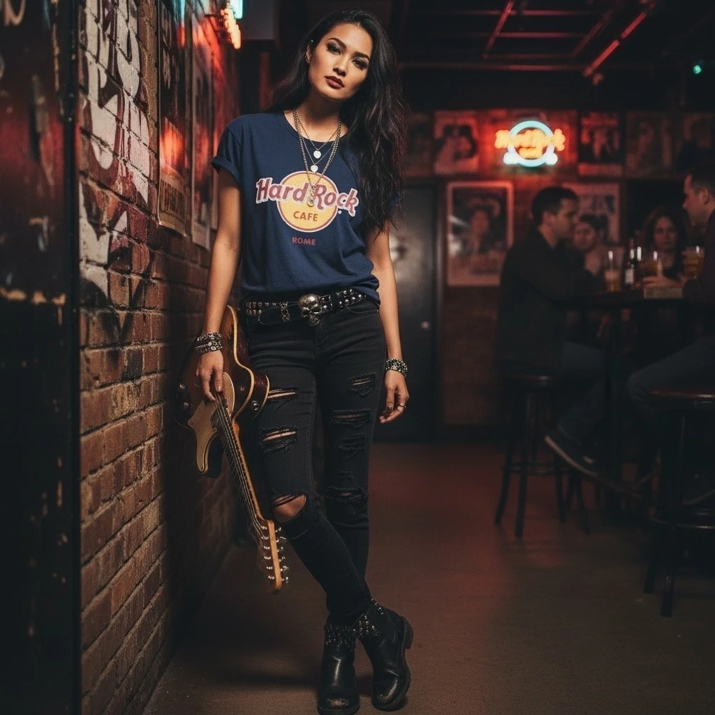 Blusa  L Hard Rock azul marino 