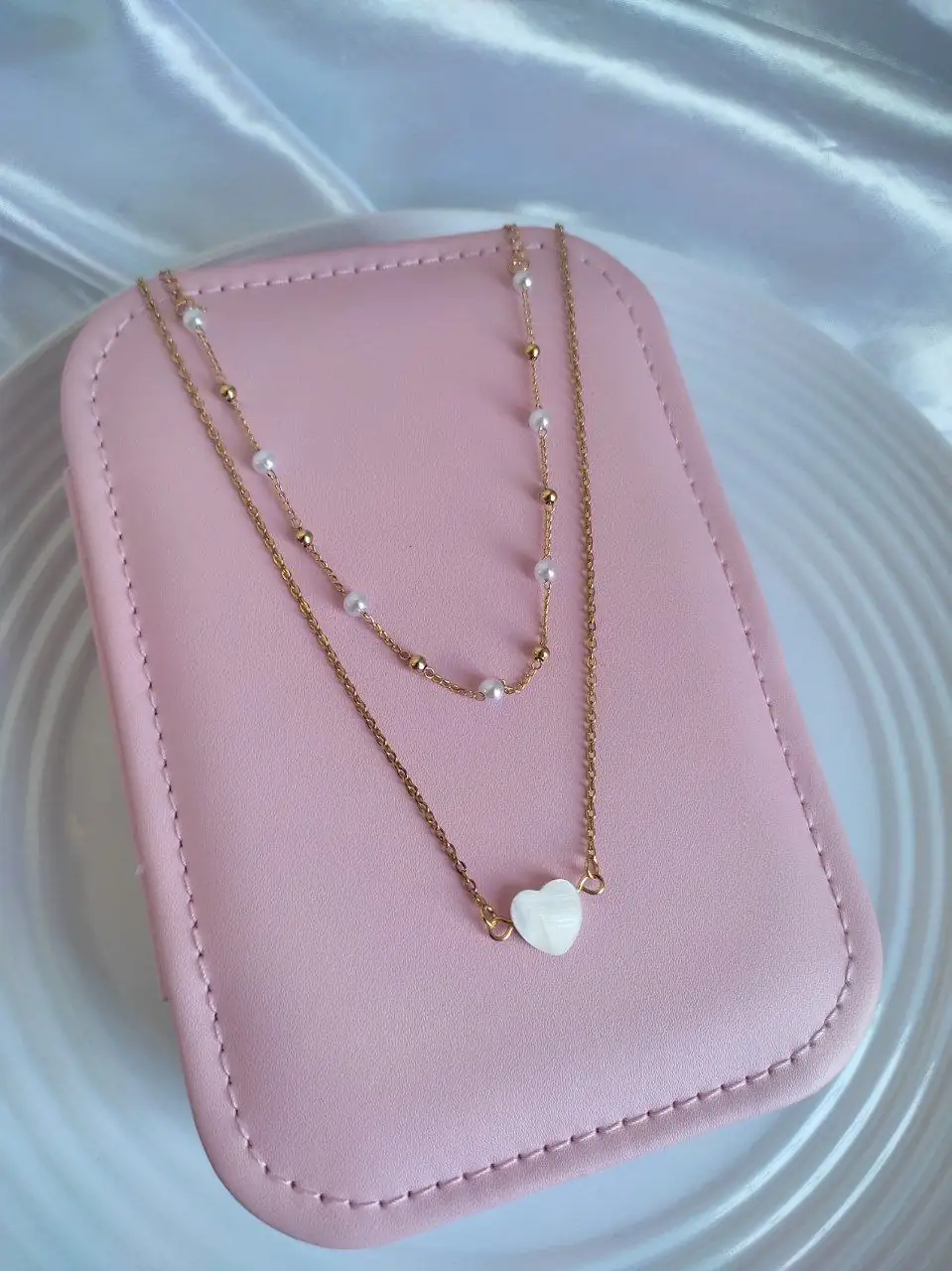 CADENA DOBLE PERLAS BALIN + CORAZÓN NACAR