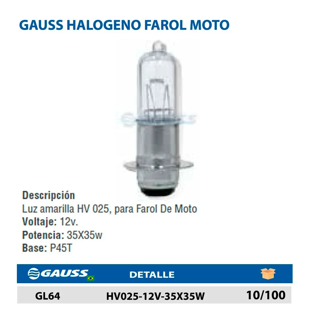 GAUSS HALOGENO FAROL MOTO HV025-12V-35X35W