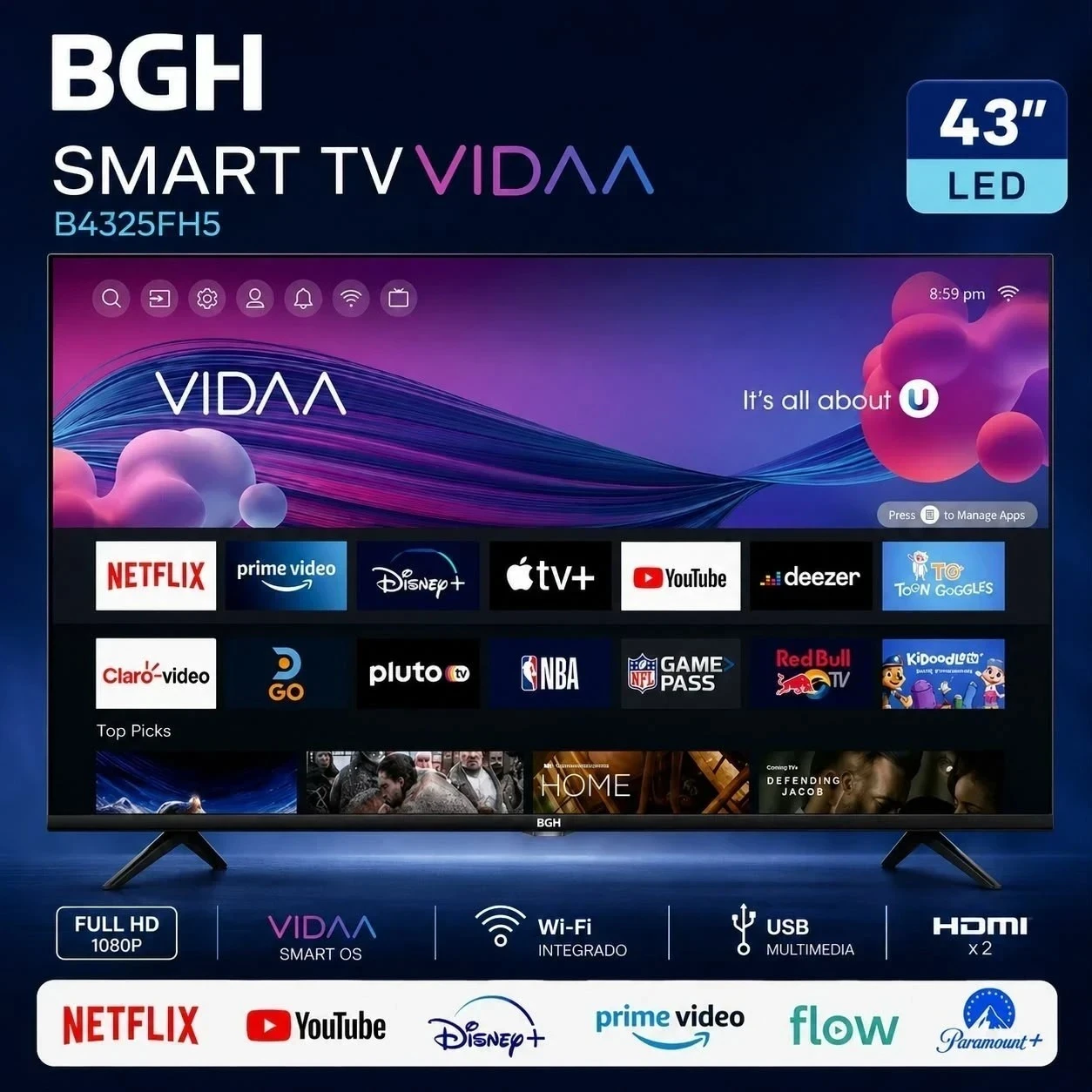 SMART TV BGH 43” C/SISTEMA VIDAA TV B4325FH5