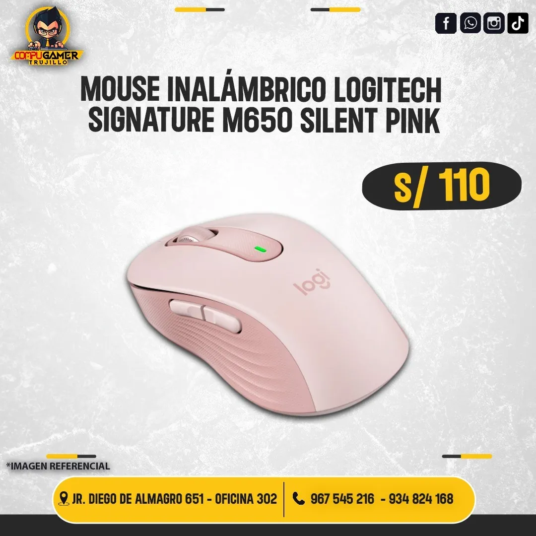 MOUSE INALÁMBRICO PARA OFICINA LOGITECH SIGNATURE M650 SILENT ROSA