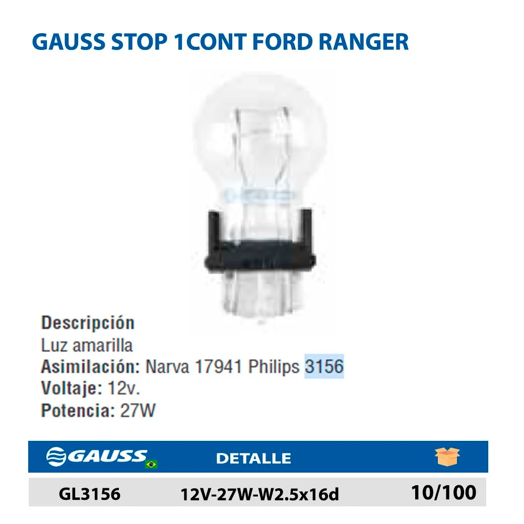 GAUSS STOP 1CONT FORD RANGER 12V-27W-W2.5x16d