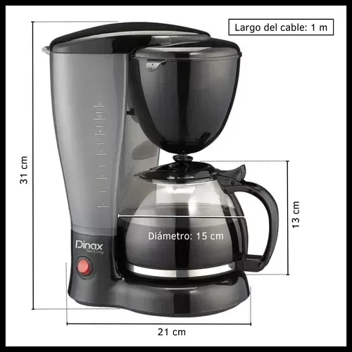  Cafetera Eléctrica Dinax 12 tazas.  De Filtro Antigoteo Semi Automática 800 W 5
