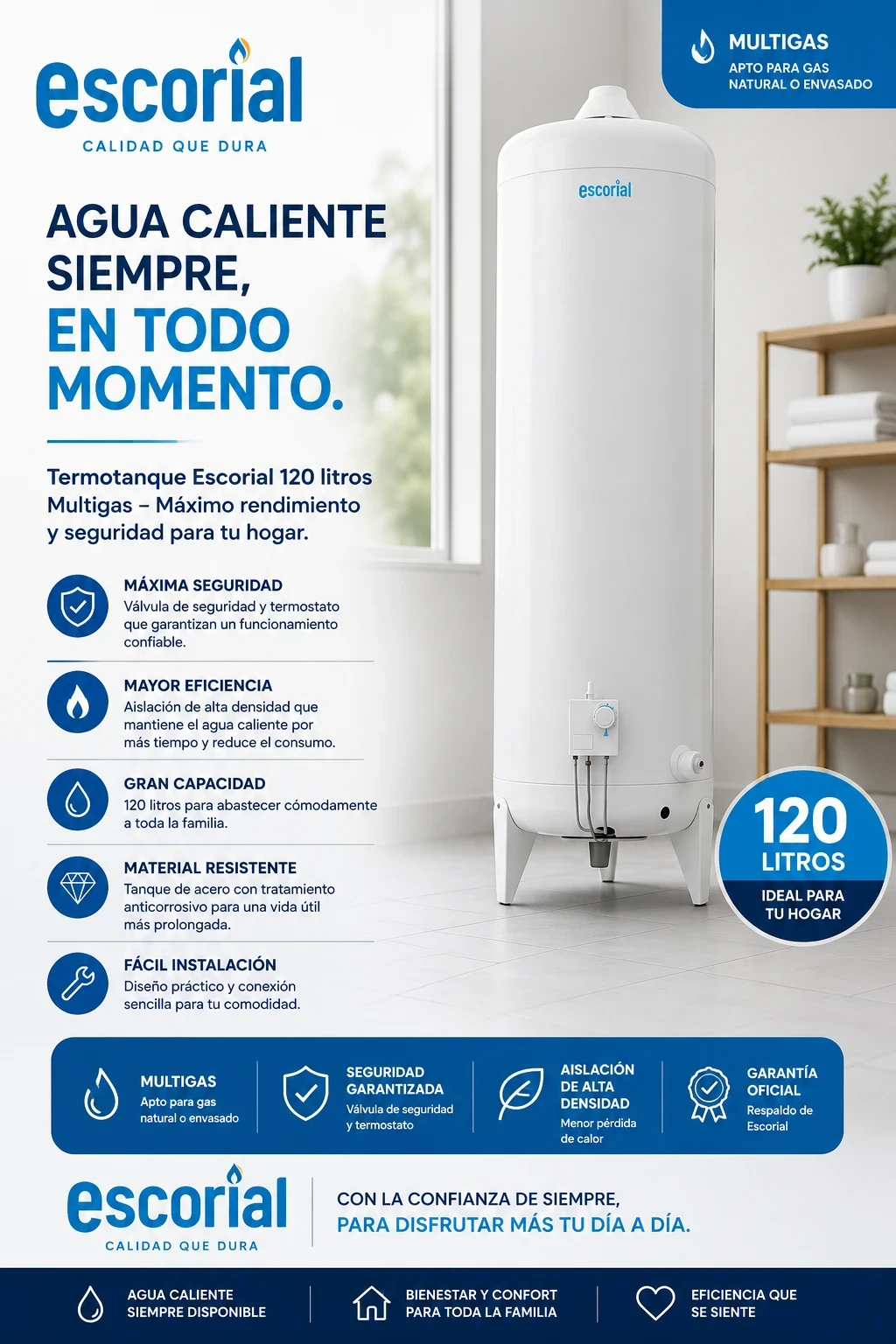 Termotanque Escorial 120Ltr Multigas