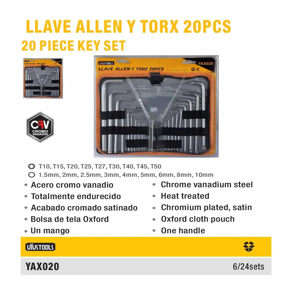 ESTUCHE UYUST LLAVE ALLEN / TORK de 20 pzs